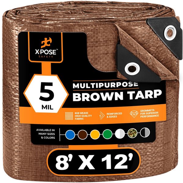 Xpose Safety 8 ft x 12 ft 5 mil Tarp, Brown, Polyethylene BRT-812-X